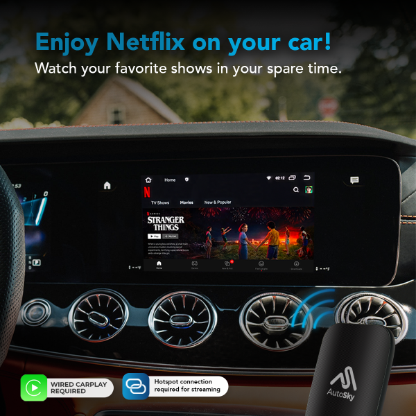 Wireless CarPlay and Android Auto AI Box – Supports Netflix, YouTube